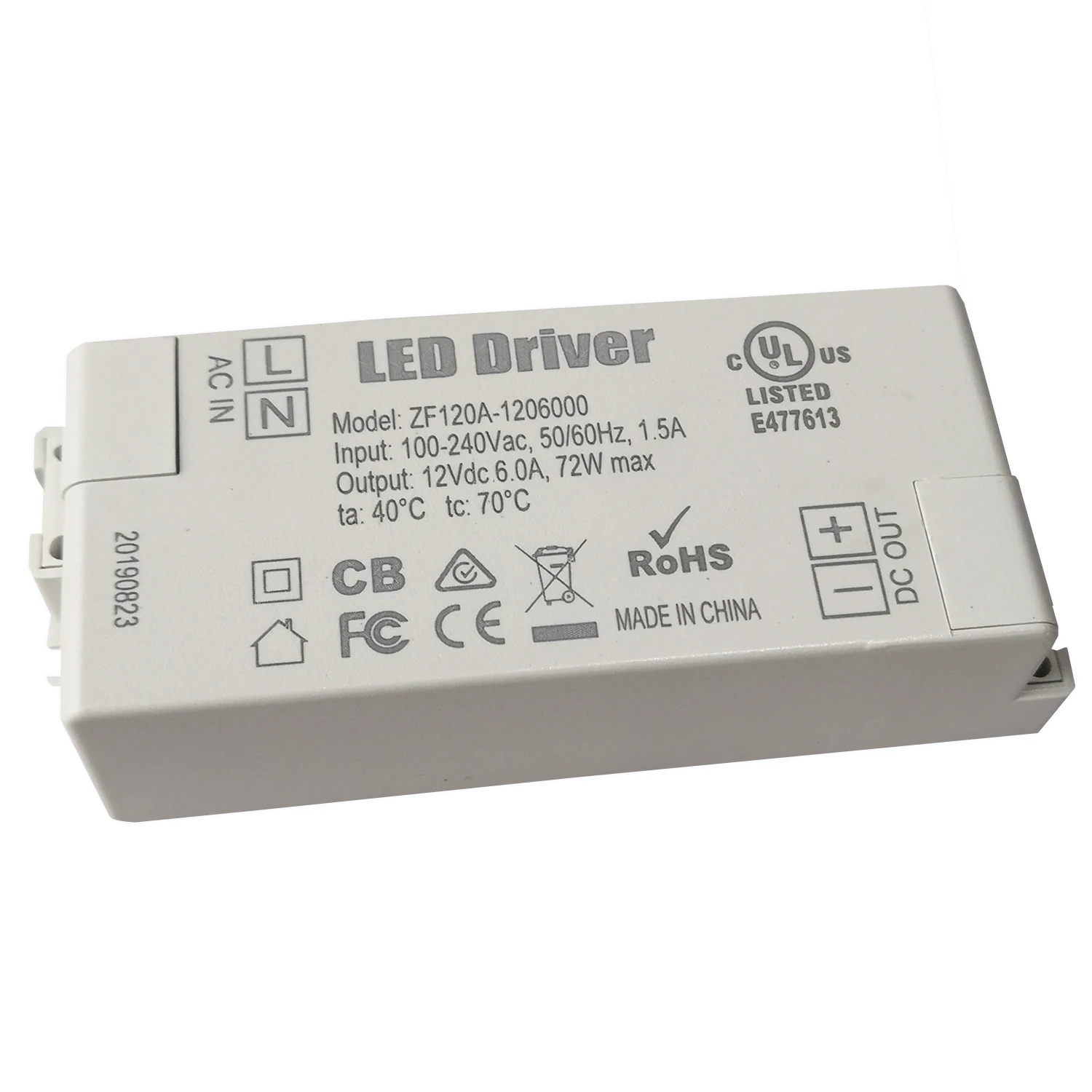 

TONGLIDA ZF120A-1206000 72W AC/DC Adapter LED Driver Power Supply for LED Lamp Strip 100-240VAC 12V 6A, 2-Pack