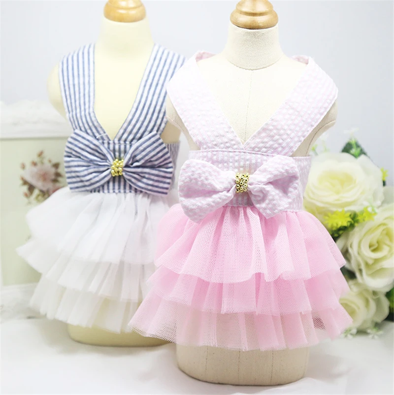 Fashion Pet Cothes Pet Dog Ballet Skirt Clothes Puppy Cat Lacs TUTU Lace Striped Dress Chihuahua Dog Apparel