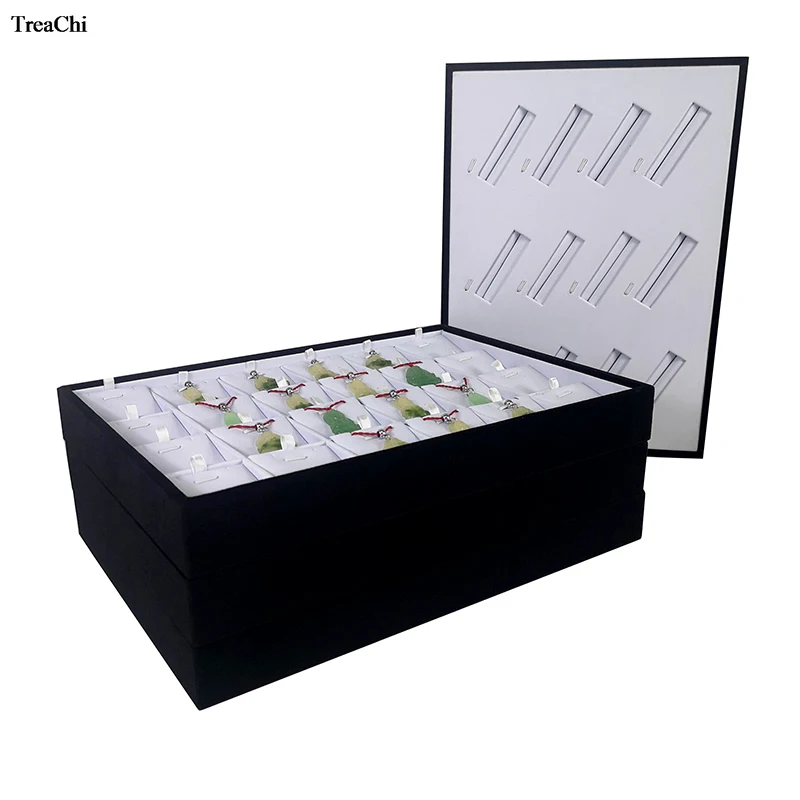 

White PU Bangle Jewelry Display Tray Necklace Storage Ring Showcase 24 Grids Pendant Earring Organizer Case Tray