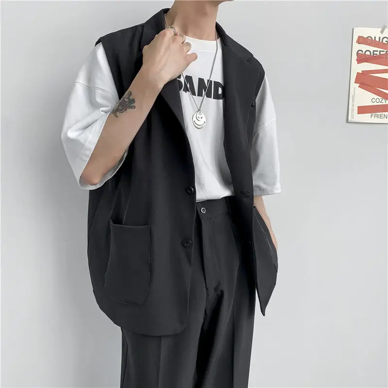 Spring Suit Vest Men\'s Fashion Gray Black Dress Jacket Men Suit Jacket Korean Loose Business Society Mens Blazer Vest M-2XL