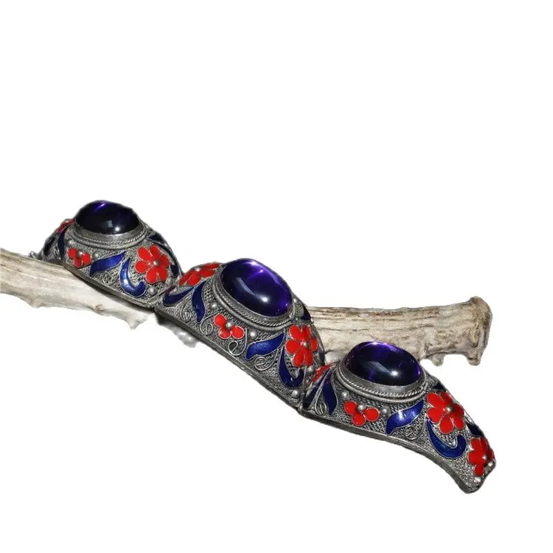 Chinese Old Tibetan Silver Cloisonne Inlaid Sapphire Bracelet