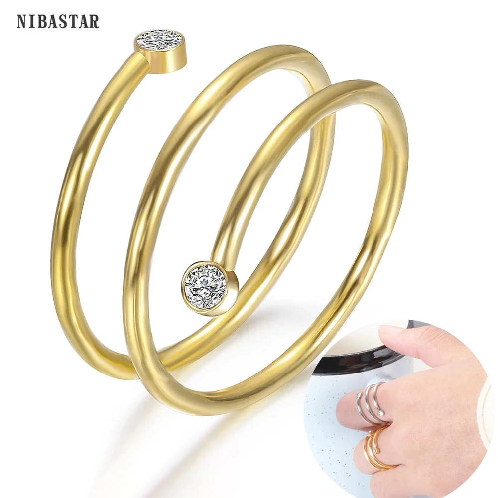 

Multi-Layered Winding Rings For Women Girl Minimalist Spiral Crystal Stainless Steel Finger Trendy Jewelry Accessories