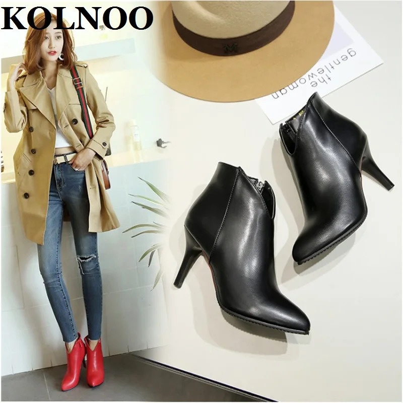 Kolnoo New Arrival Womens High Heels Boots V-Neck Handmade Party Dress Ankle Boots Large Size 34-50 Fashion Winter Sexy Shoes