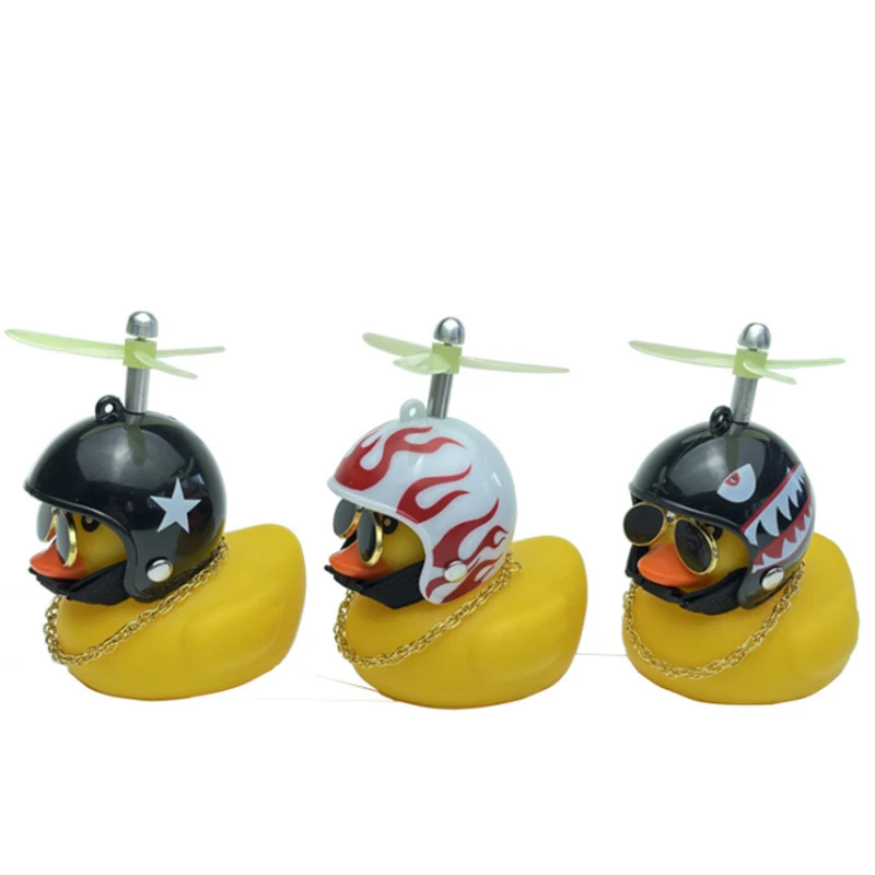 Cute Rubber Duck Toys Kids Toys Helmet Yellow Duck with Glue Propeller Baby Shark Toy Bath Toys Car Ornaments Room Decoration