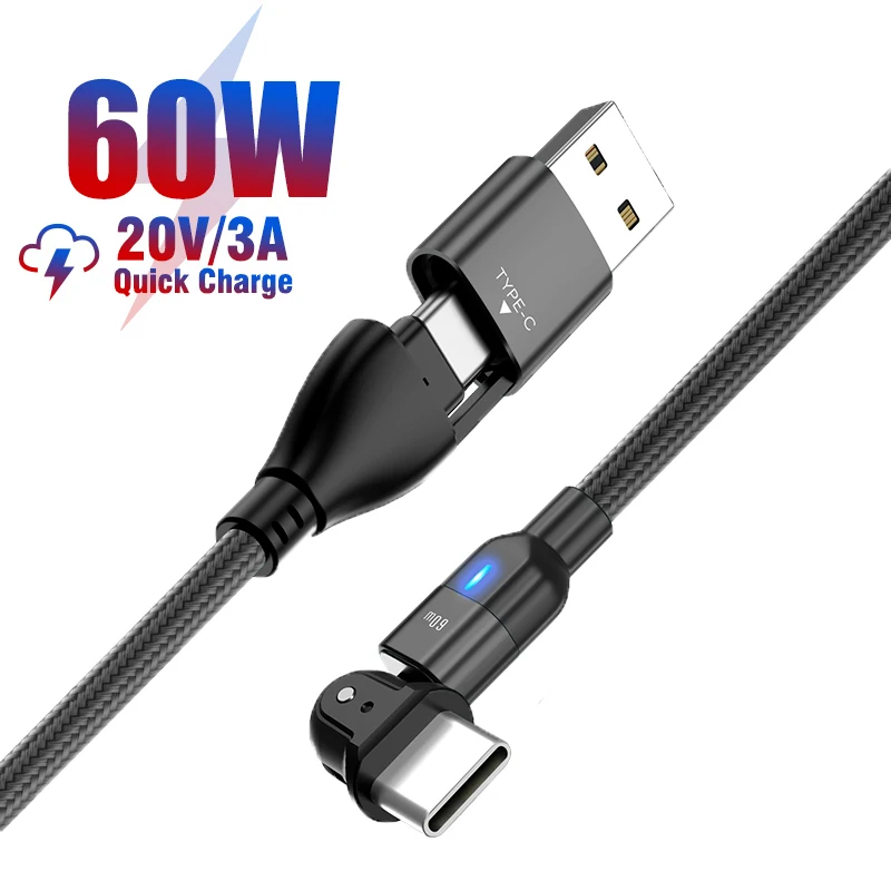 180° 60W PD Fast Phone Cable USB C to Type-C Charging Data Sync Cable For Huawei Samsung OPPO Realme GT 8 7 6 5 X7 X50 X2 Pro