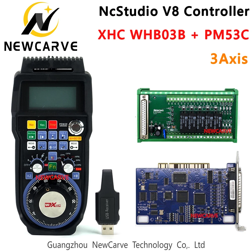 

Nc Studio V8 Controller Kit PM53C Breakout Board Control Card + XHC WHB03B Wireless MPG 3 Axis WEIHONG Controller NEWCARVE