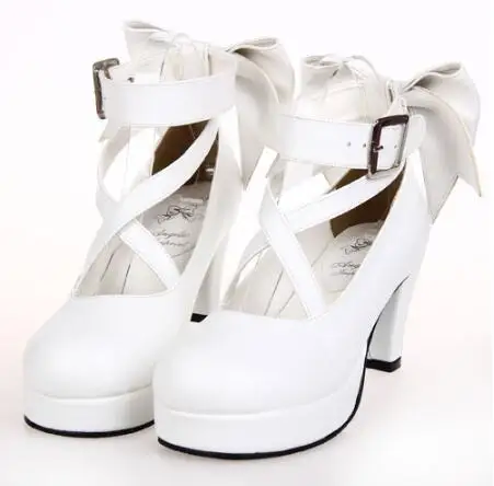 Puella Magi Madoka Magica คอสเพลย์สไตล์ญี่ปุ่นอะนิเมะ Lolita รองเท้ารองเท้าส้นสูงสําหรับสตรี w/Bowknot