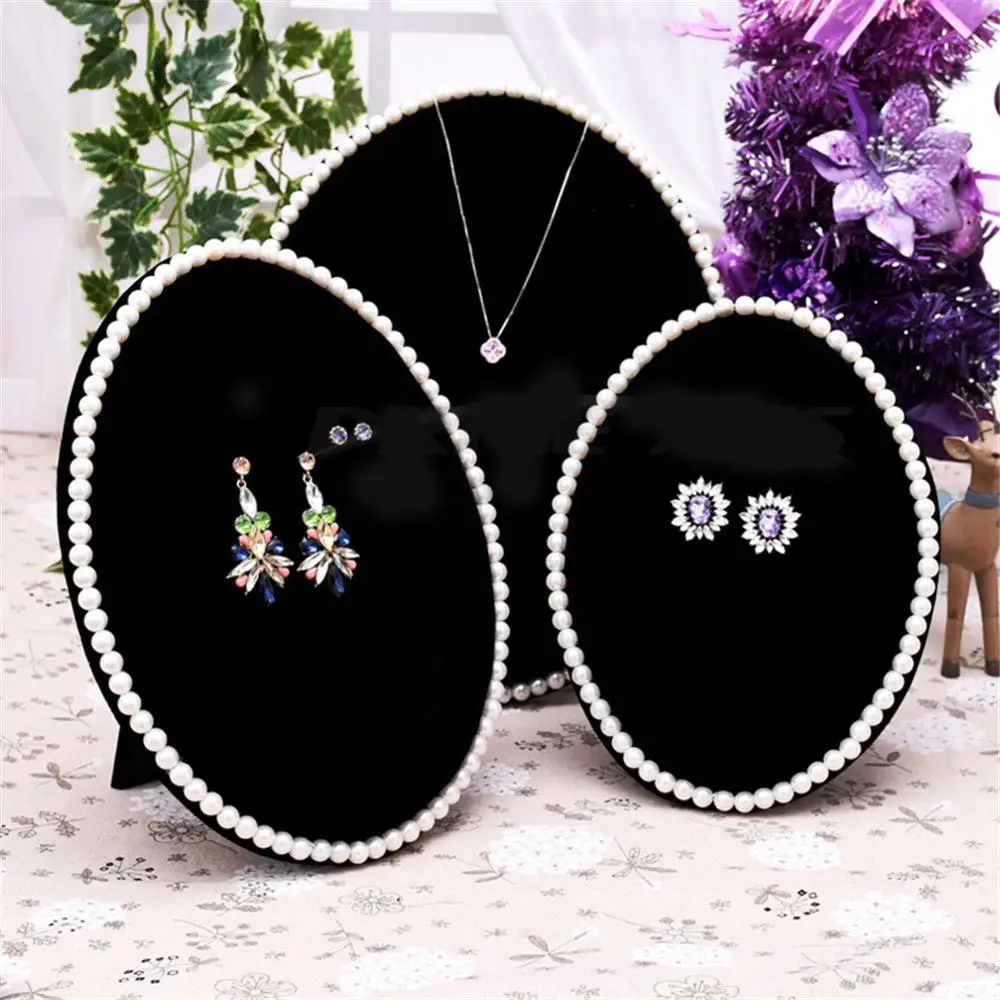 Black Velvet Oval Women Jewelry Organization Retail Store Showcase Necklace Display Stand Tower Earring Tray Bracelet Holder