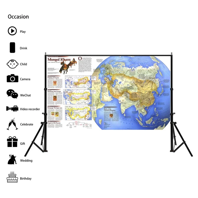 A1 dimensioni la mappa della decorazione murale di Mongal Khans e la loro Legacy pittura a spruzzo su tela di piccole dimensioni per Poster da parete per camera da letto