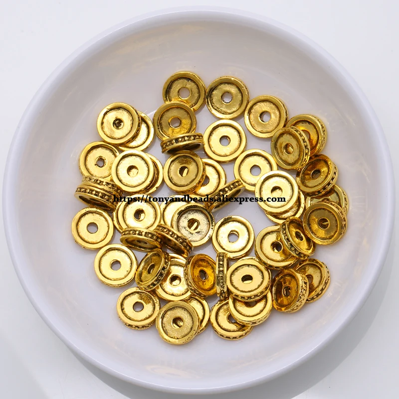 (50 Stück / Los!) Europäischer Spacer-Charm-Verbinder, Crimp-Endperlen aus Legierung in Antikgoldfarbe, geeignet für die Armbandherstellung. – Detail 15