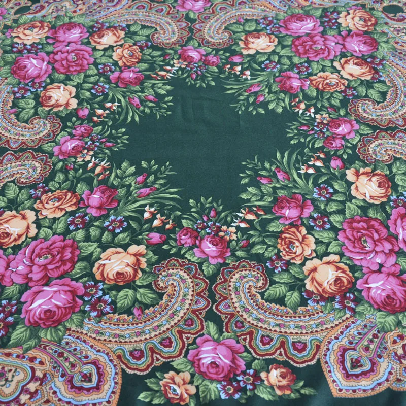 90*90cm russischer nationaler Stil quadratischer Schal Schal weibliche Fransen Blumen druck Schals Dame Kopf wickelt Foulard Femme Hijab Schals