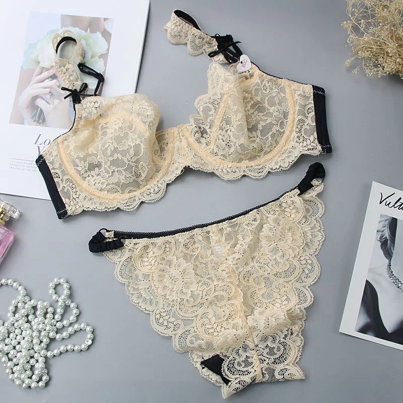 Nouvelle Seamless Ultra-Thin Lace Sexy Womens Underwear Panties and Bra Sets Intimate Noble Young Brassiere For Ladies