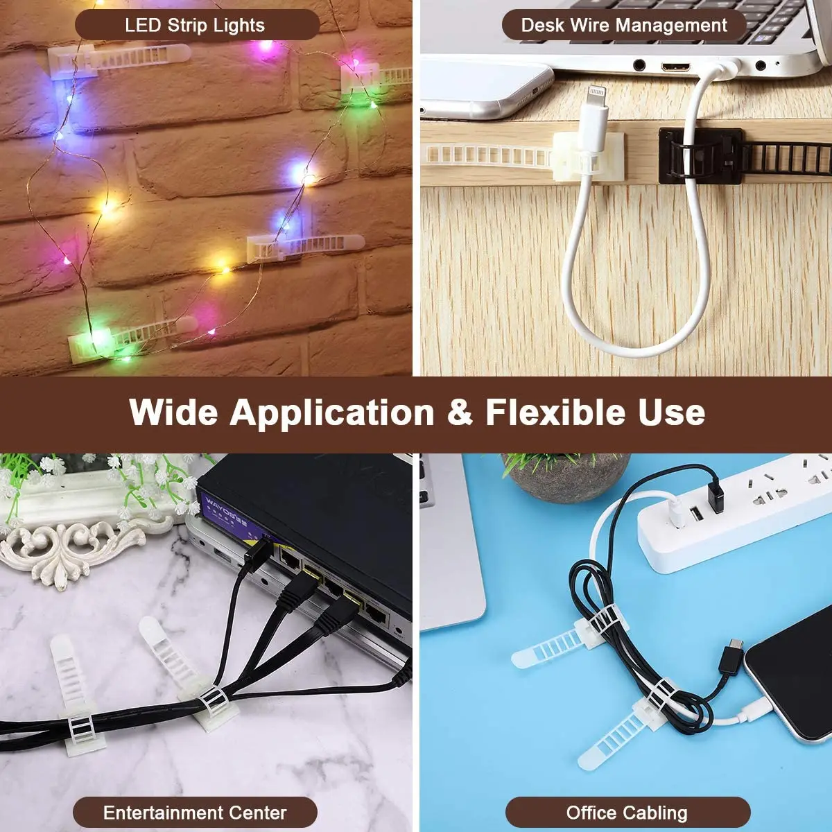5/10/20PCS Adhesive Cable Management Clips Wire Organizer For Car TV PC USB Cord Clamp Adjustable Tie Line Fixer Bobbin Winder