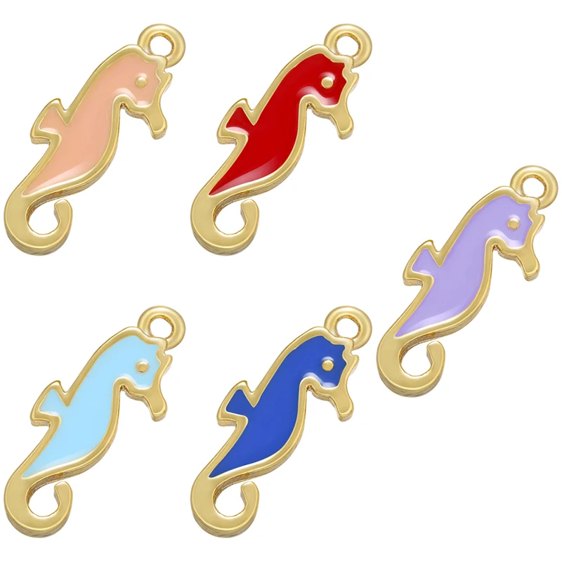 ZHUKOU Cute gold color Seahorse Animal Enamel Pendant Handmade Earrings Necklace Jewelry Accessories Supplies Wholesale VD997