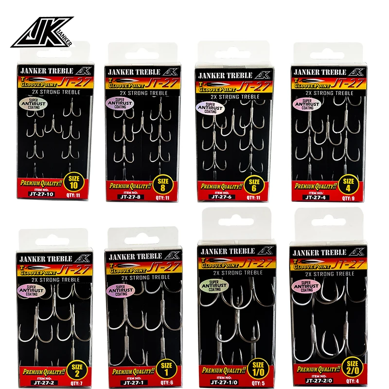 JK JT-27 Triple Fishing Gray 2X Treble Hooks 1box Fish Tees T-Gloove Point Round Bend Super Antirust Hook Sea Fishhooks Tackle