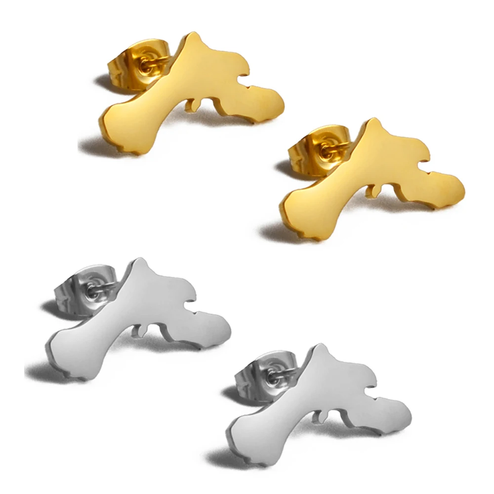 Anniyo Bonaire Map Stud Earrings Antilles Gold Color Silver Color Stainless Steel Jewelry for Women Girls Netherlands #243421