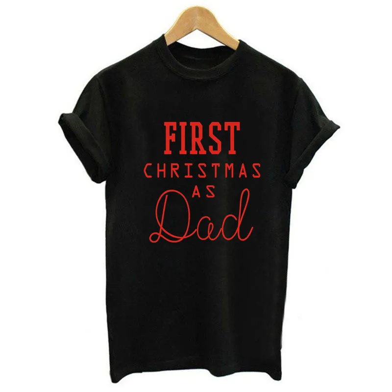 1Pc First Christmas As Mom Dad T-shirt Funny Family Matching Tshirt Mommy Daddy Baby Short Sleeve Black T Shirt Clothes