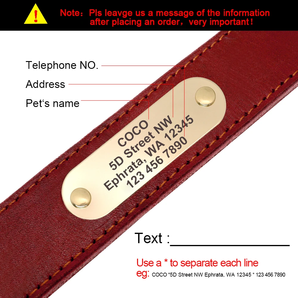 Real Leather Dog Collar Personalized Pet ID Collars Custom Engraved Tag for Small Large Dogs Pitbull German Shepherd XXS-XL