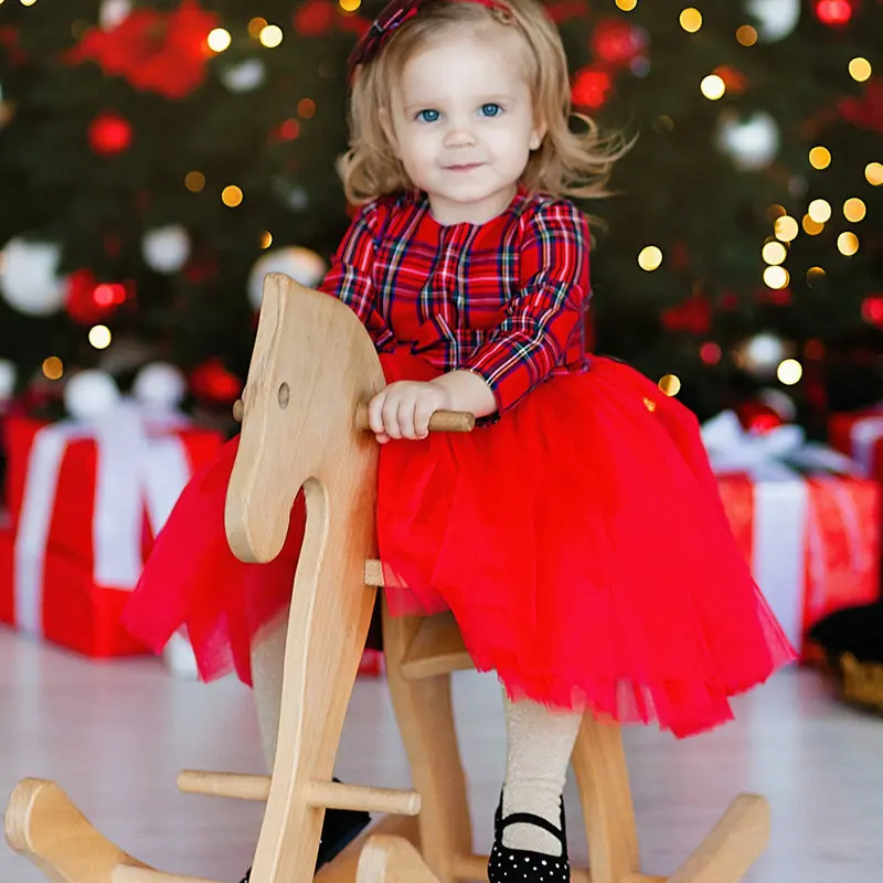 Plaid red skirt for mother and daughter baby girl Christmas dress for mother and daughter