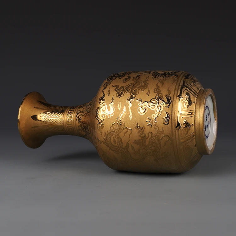 Ming Dynasty Xuande year mark gilded gold dragon vase antique collectibles ornament antique porcelain