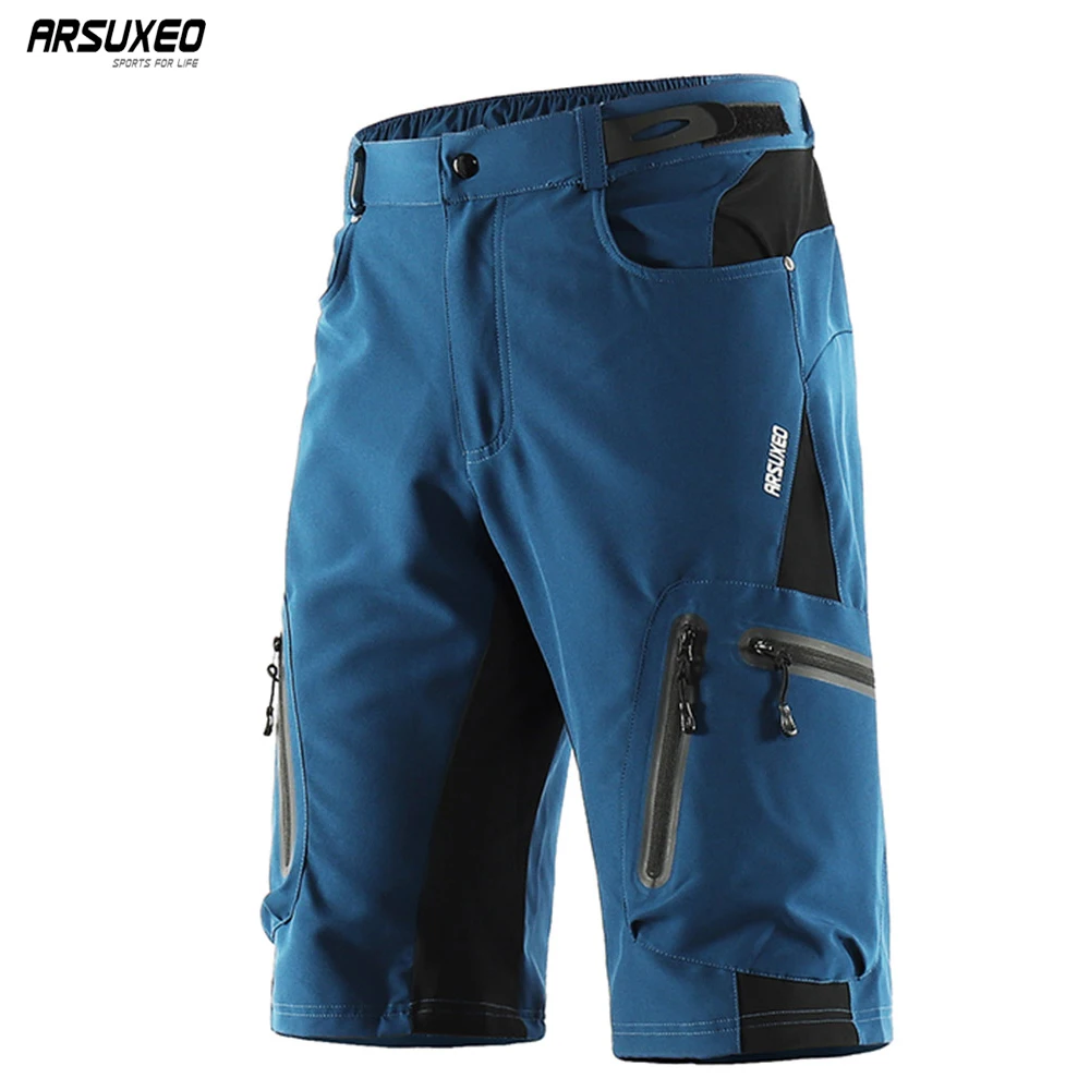 ARSUXEO Men Cycling Shorts Downhill Bike MTB Shorts Loose Outdoor Sports Mountain Bicycle Shorts Breathable Quick Dry Reflective