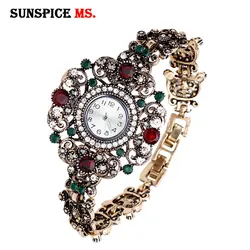 SUNSPICE MS Flower Round Bracelets Watch Women Clock Quartz Watches Vintage Turkish Wristwatch Indian Bridal Antique Jewelry