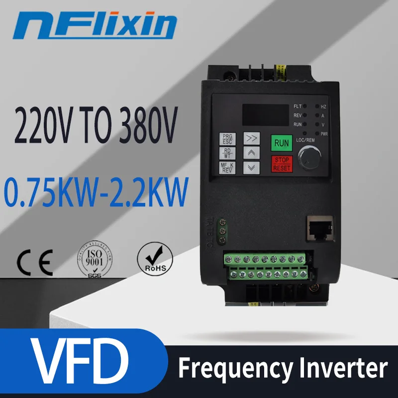 Convert 220v single phase input to 380v three phase Output 0.75kw 1HP VFD Variable Frequency Drive Inverter