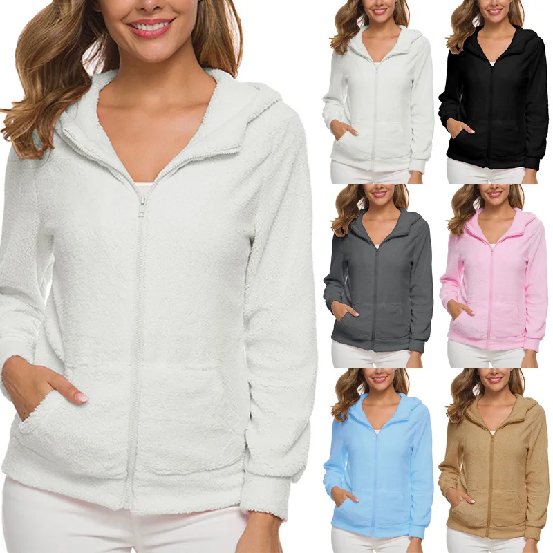 Frauen Plüsch Mode Warme Mantel Tops Fashion Zipper Herbst Langarm Tops Bluse Mit Kapuze Mäntel Für Herbst Winter