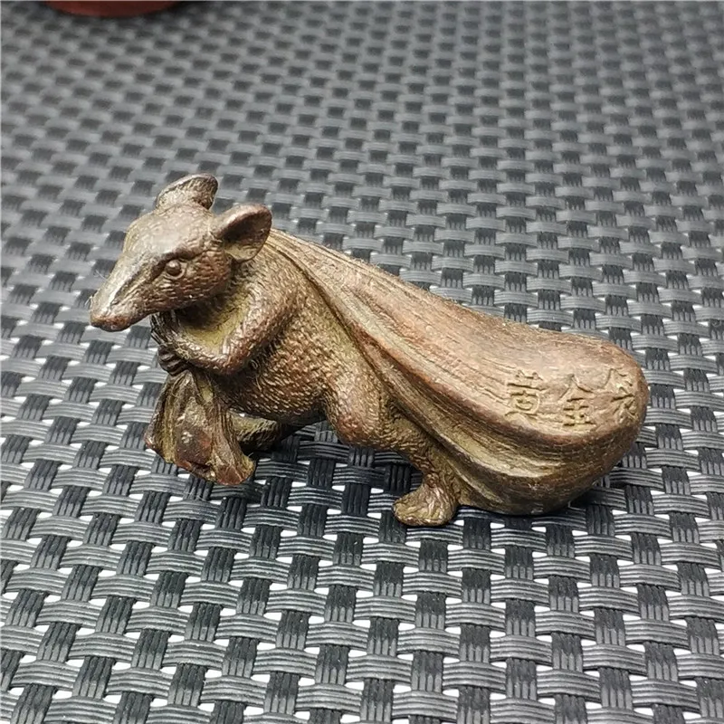 Pure copper carved money rat zodiac mouse animal statue home feng shui decoration accessories gift