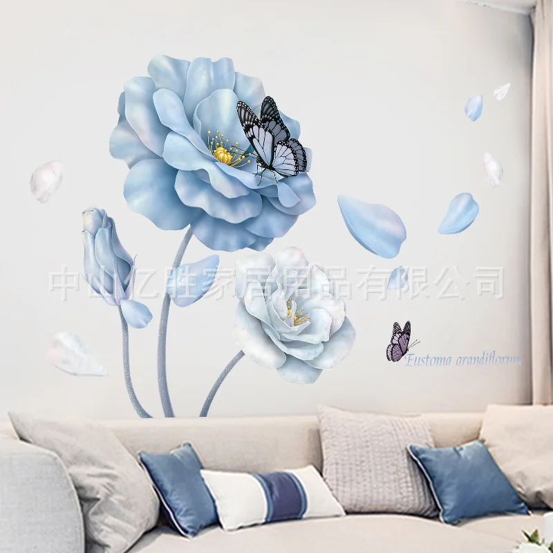 Watercolor Flower and Butterfly Wall Sticker for Bedroom Sofa TV Background Wall Dining Room Wall Layout for Romance and Warmth