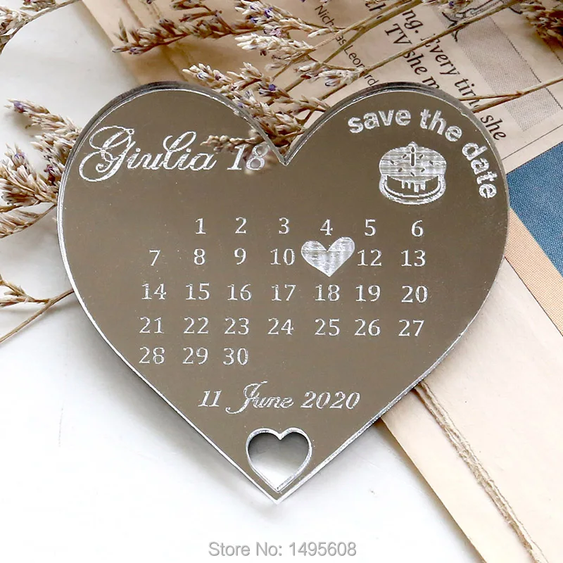 Custom Souvenirs Save the Date Mirror sliver gold Acrylic Calendar Fridge magnet Souvenirs as Wedding gifts for guests