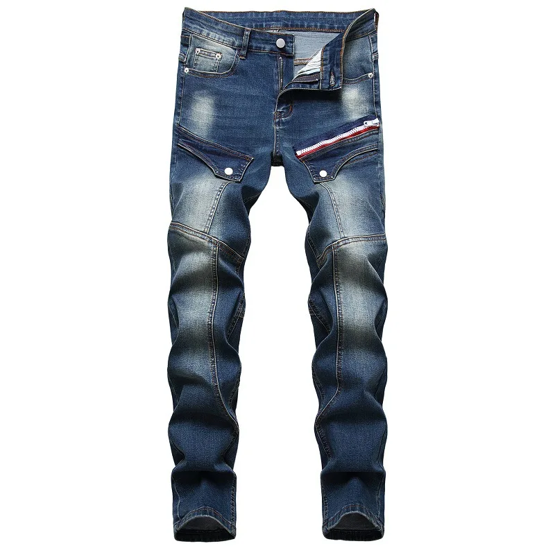 

Denim Designer For Men'S Bike Moto Jeans Stretch Straight Over Size High Quality HIP HOP Cool Streetwear