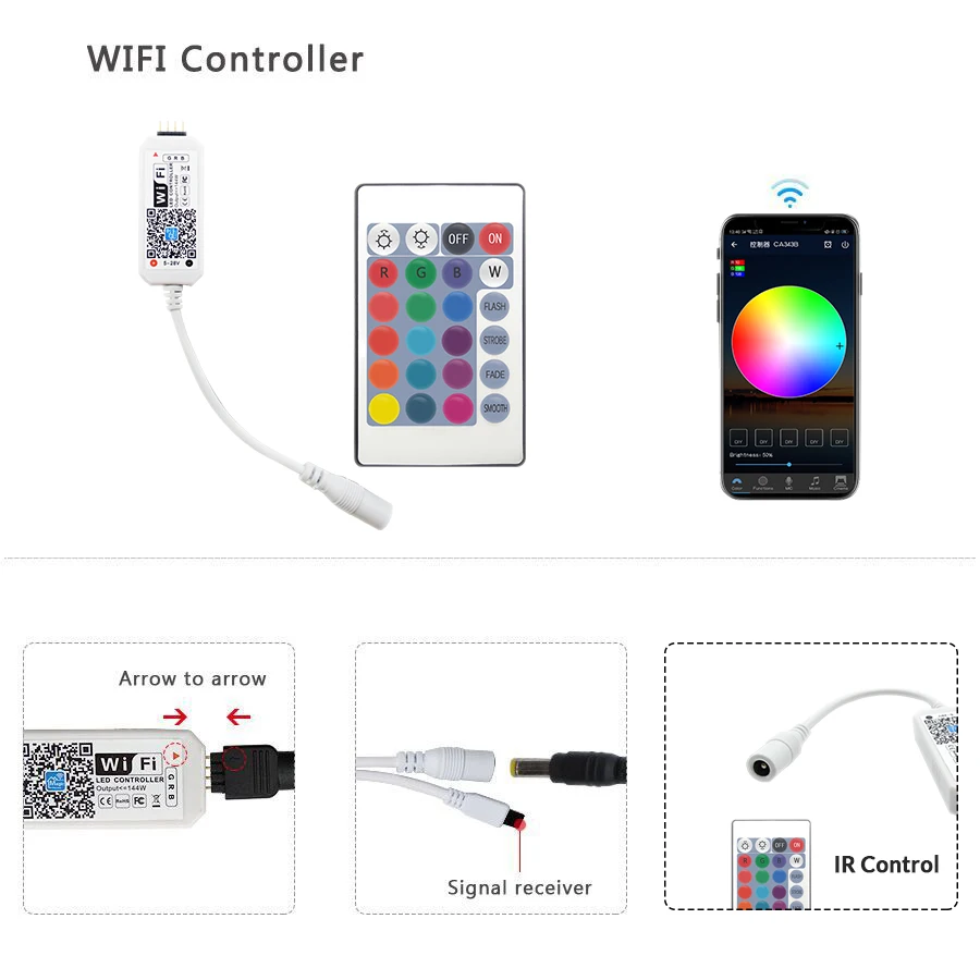 16ล้านสี Wifi RGB / RGBW LED Controller สมาร์ทโฟนควบคุมเพลงและโหมดจับเวลา Magic Home บลูทูธ Led RGB controller