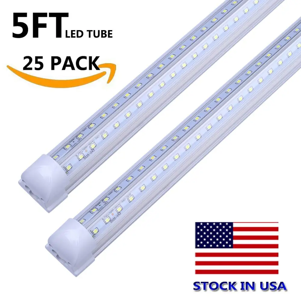 T8 5FT LED Tube Light V shaped Integrated Double Line LED Light Bulb 5 Foot LED Shop Lamp Led Ceiling Light 6000K Stock In US
