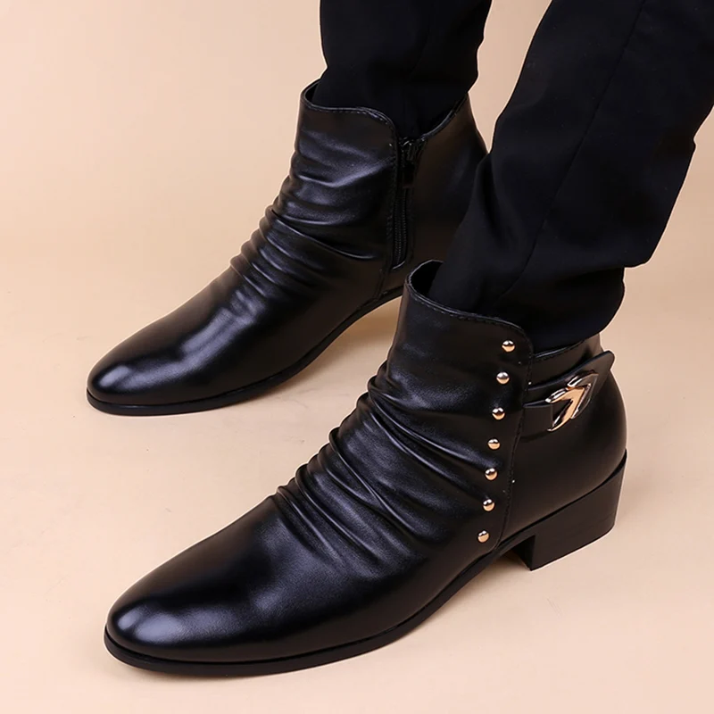 

Korean style mens casual wedding party dress soft leater boots black autumn winter shoes gentleman chelsea boot ankle botas male