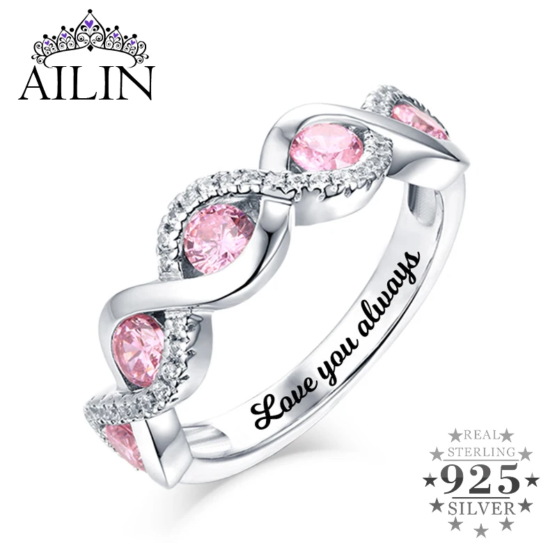 

AILIN Personalised Wedding Rings For Women Custom 5 Gemstones Engraving Name Ring Cubic Zirconia 925 Silver Jewelry Lovers Gifts