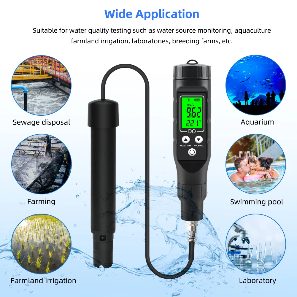 Professional Dissolved Oxygen Meter 0.0-30.0 mg/L Digital Blue Tooth-compatible Online Water Quality Detector Temperature Tester