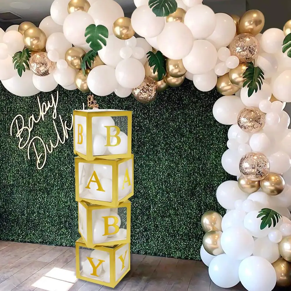 Gold Customize Letter Name Transparent Balloon Box Baby Shower Box 1st Birthday Party Decorations Kids Wedding Baby Shower Decor