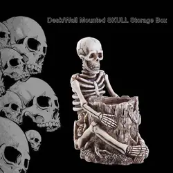 Skull Statue Pen Holder Desk Wall Mounted Resin Storage Box Home Office Desk Decor Gift Halloween Party Decoration Dropshipping