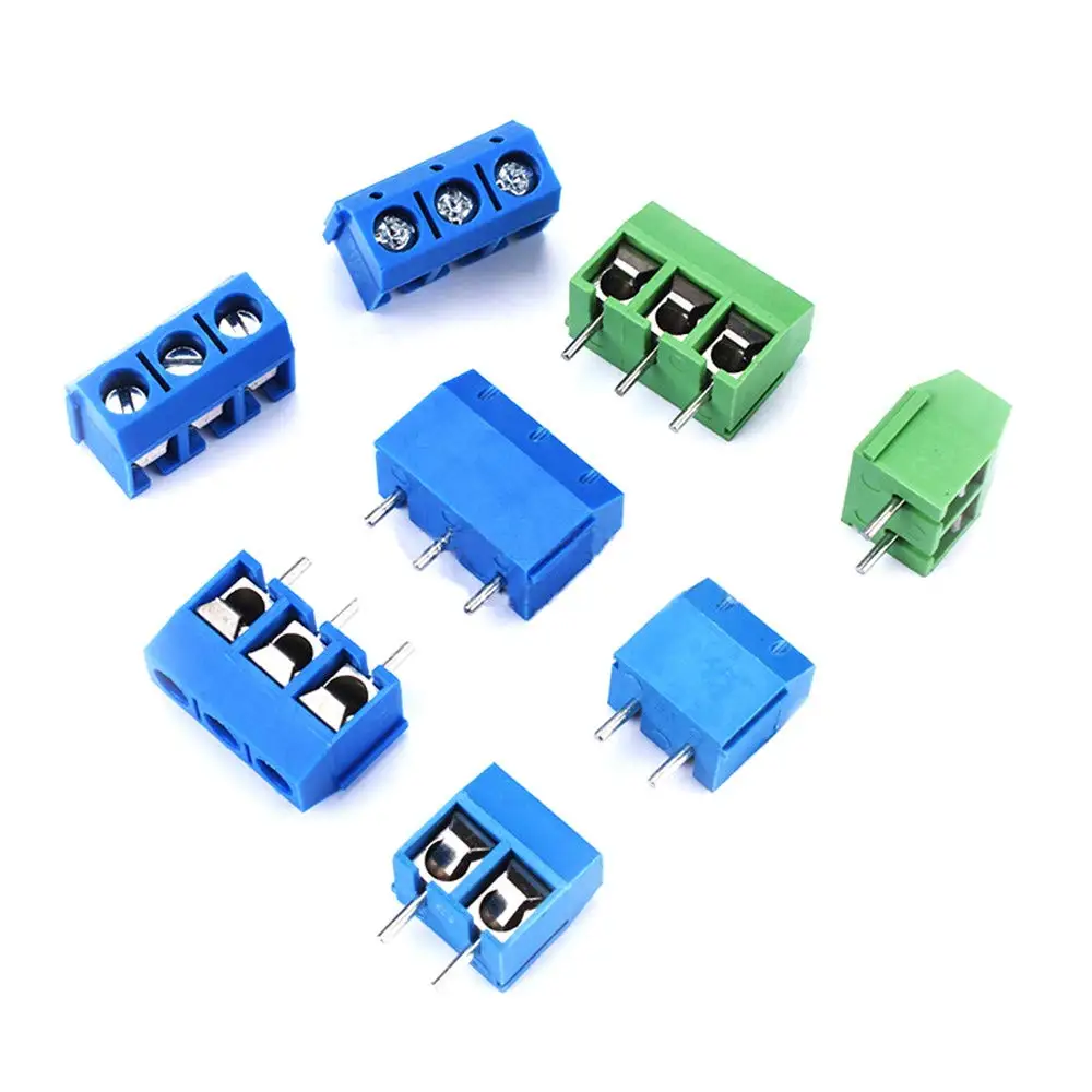 

100Pcs/lot KF301-5.0-2P KF301-3P Pitch 5.0mm pitch Straight Pin 2P 3P Spliceable Screw PCB Terminal Block Connector Blue Green