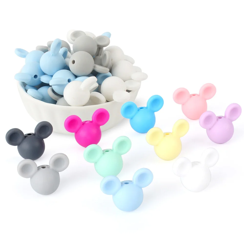 10pcs Baby Silicone Beads Cartoon Mouse DIY Pacifier Clips Chain Food Grade Silicone Baby Teethers Teething Mini Pearl Beads