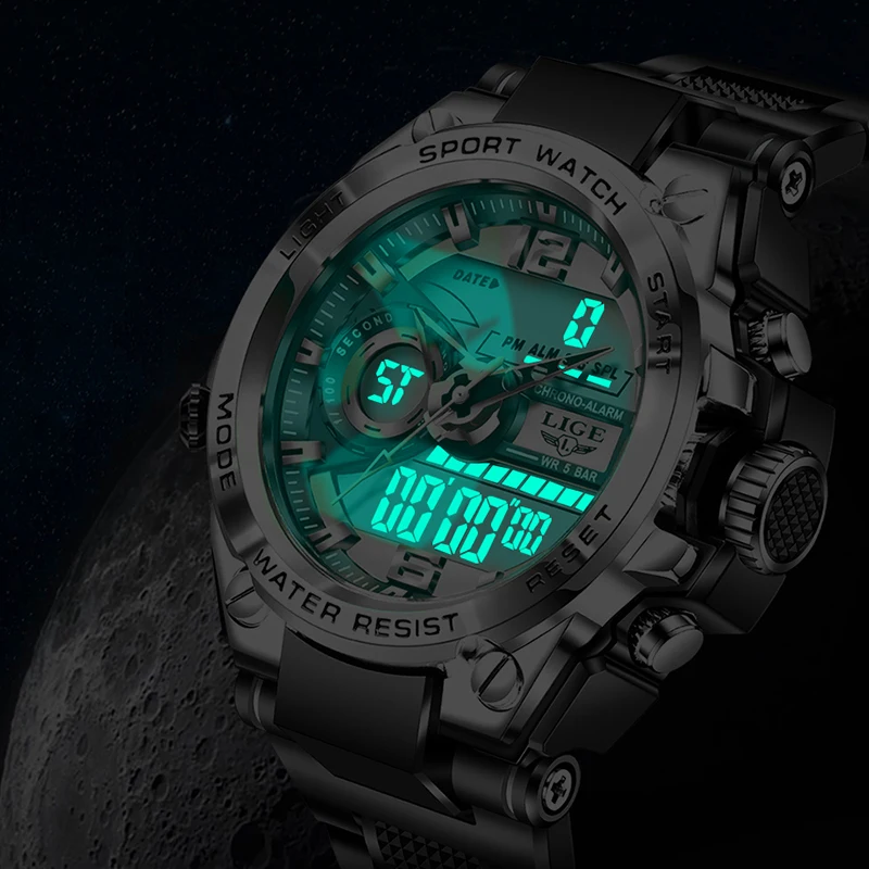 Reloj militar LIGE Digital para hombre, reloj de pulsera resistente al agua hasta 50m, reloj de cuarzo LED, reloj deportivo para hombre, relojes grandes para hombre, relojes masculinos