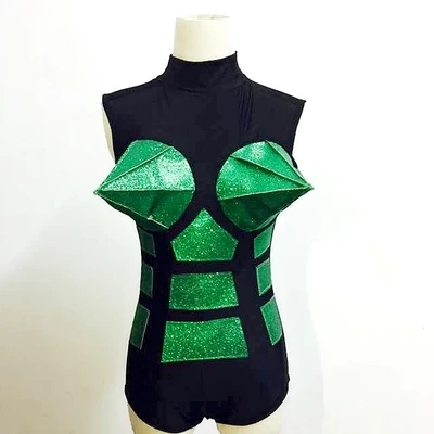 Nightclub bar gogo ds pointed chest bodysuit jumpsuit female singer dj future dance guest stage costume