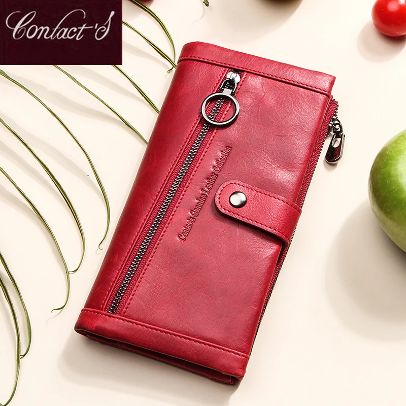 

Contact's 100% Genuine Leather Wallet Women Luxury Hasp Coin Purse Rfid Card Holder Wallets for Woman Clutch Bag