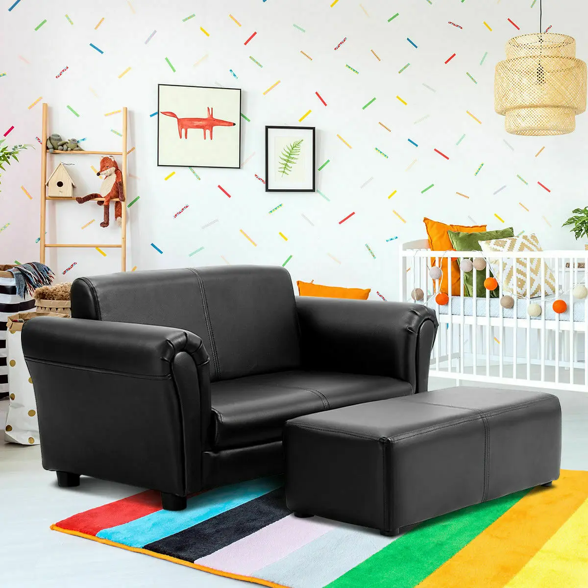 Canapé avec accoudoir et pouf pour enfants, chaise de salon, cadeau d'anniversaire, HW54199