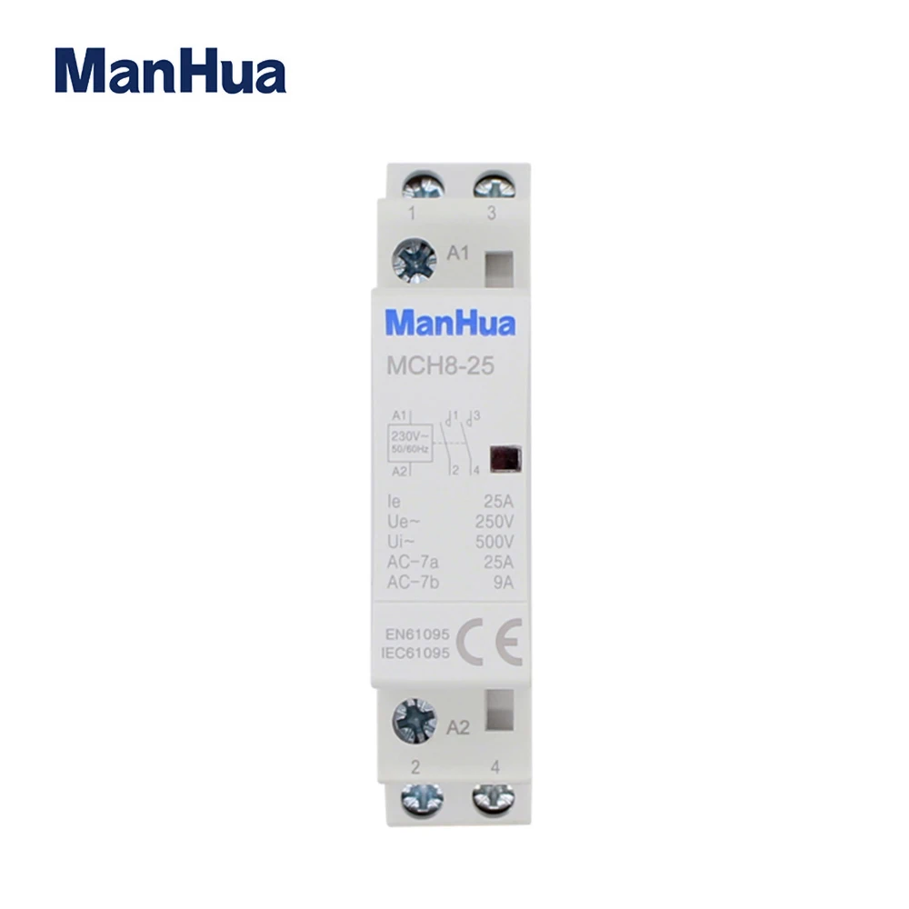 ManHua 2P 25A 35mm Din rail AC220-240V 2NO No Noise Quite Steam Roon Single Phase Long Using Life Modular Contactor