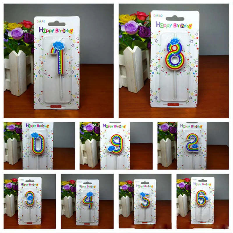 New hot 1pc birthday number candles colorful rainbow number happy birthday cake candles baking decoration scene candles