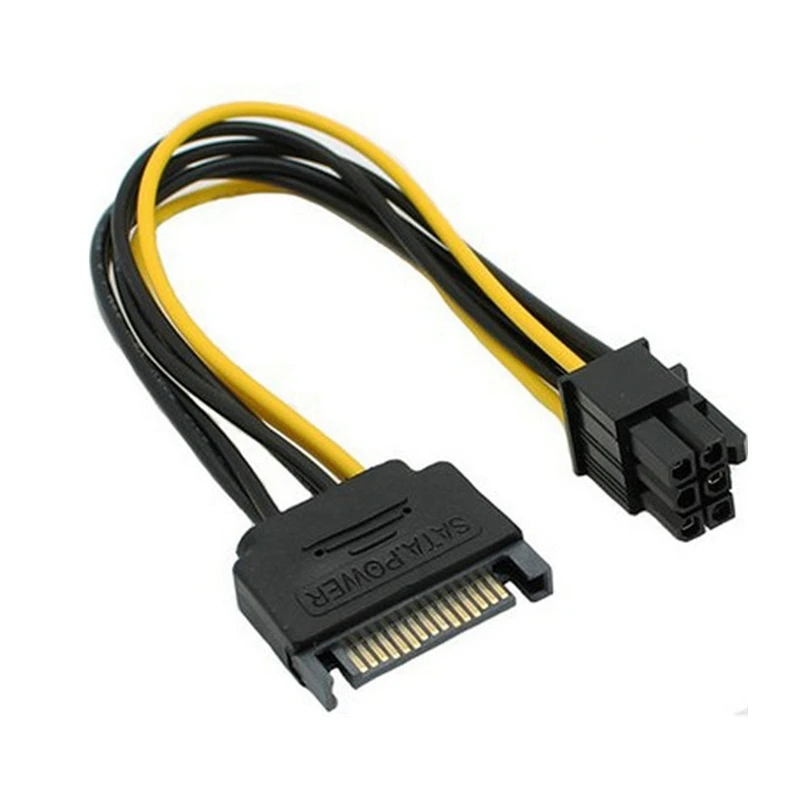 10pcs SATA Power 15Pin To 6Pin PCI-E Graphics Video Card 6pin to sata power cable 6pin to sata 6 pin sata cable