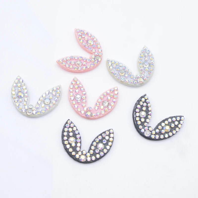 30Pcs 26*20mm Kawaii Rabbit Ears Rhinestone Crystal Patches Decor Appliques Supply Cloth DIY Headwear Crafts Accessories