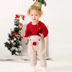 Christmas Clothes Baby Boys Rompers Reindeer Knit Infantil Jumpsuits Toddler Girls New Year's Costume Children Warm Wool Clothes